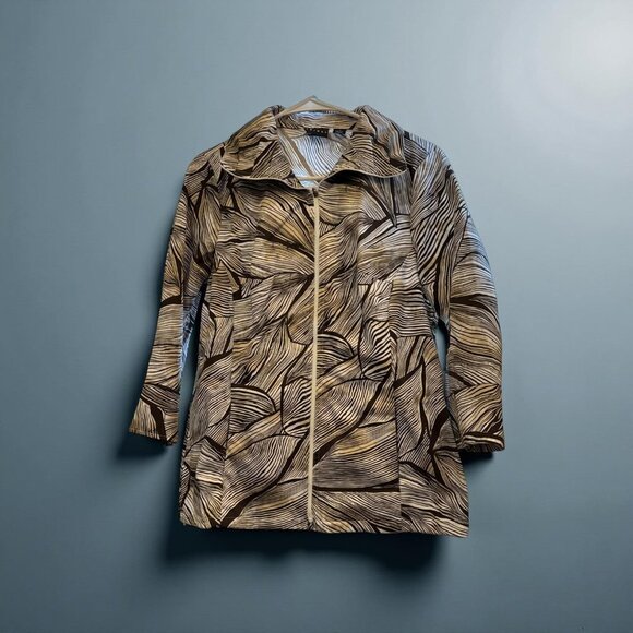 Tribal Womens Size 6 Abstract Brown & White Patterned 3/4 Sleeve Lightweight Jac - Picture 4 of 5